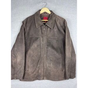Cole Haan Country‎ Mens XL Brown Leather Jacket Full Zip Cow Skin Bomber Coat